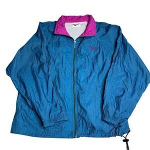 Vintage Reebok‎ Windbreaker Jacket Men Size L Full Zip Lightweight 90s Blue Pink